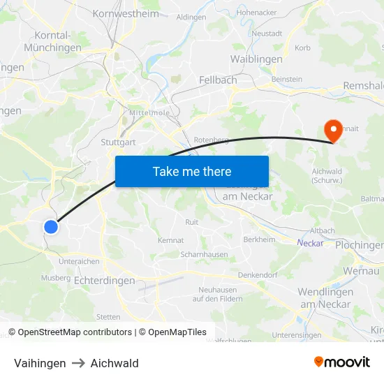 Vaihingen to Aichwald map