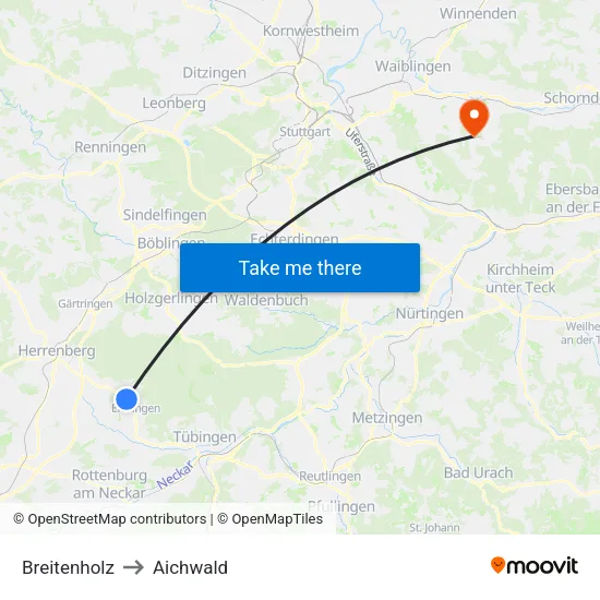 Breitenholz to Aichwald map