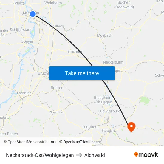 Neckarstadt-Ost/Wohlgelegen to Aichwald map