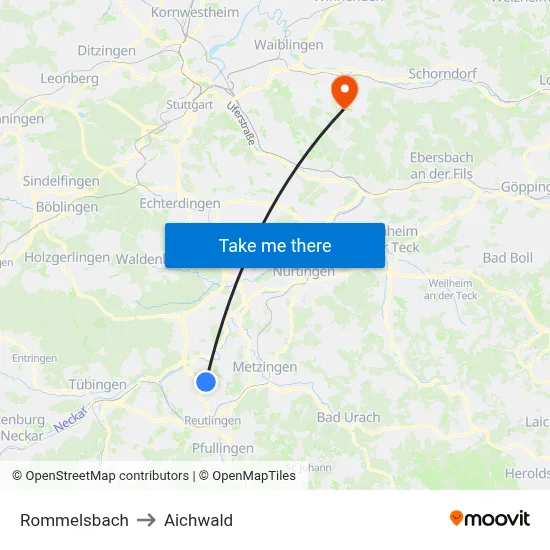 Rommelsbach to Aichwald map