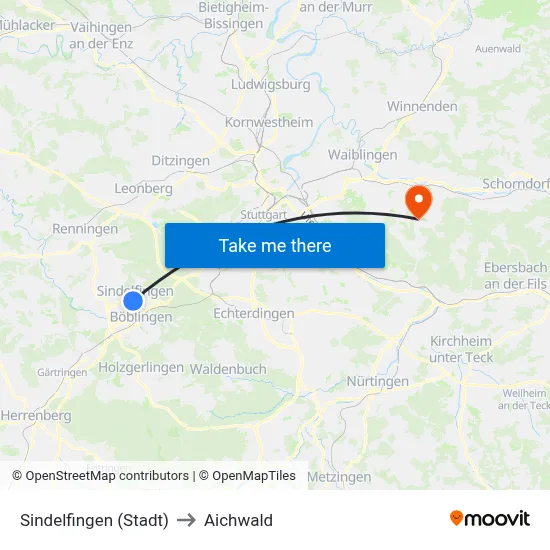 Sindelfingen (Stadt) to Aichwald map