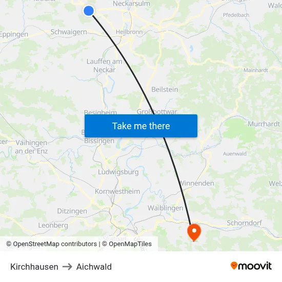 Kirchhausen to Aichwald map