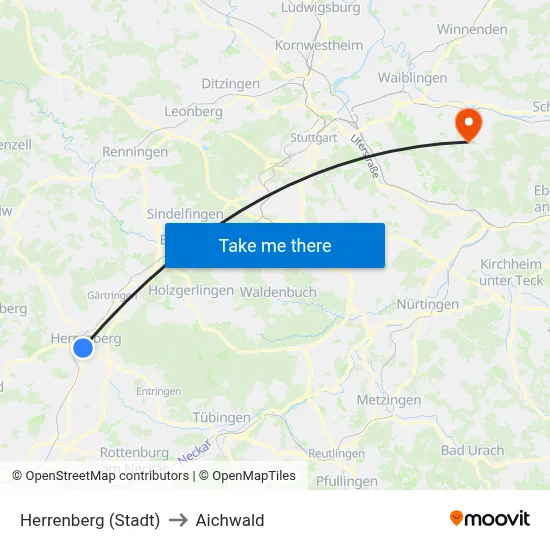Herrenberg (Stadt) to Aichwald map