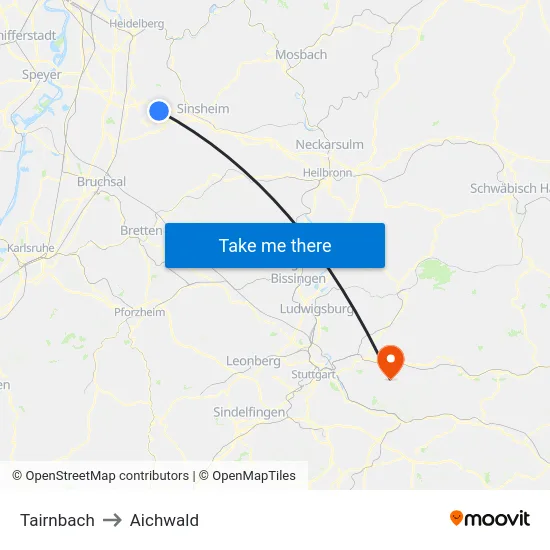 Tairnbach to Aichwald map