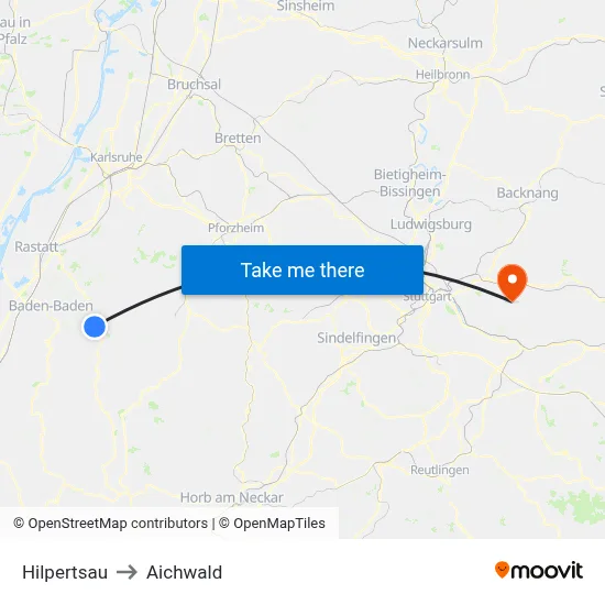 Hilpertsau to Aichwald map