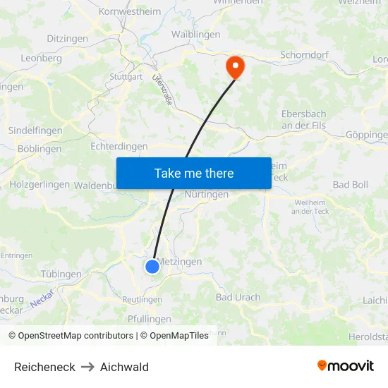 Reicheneck to Aichwald map