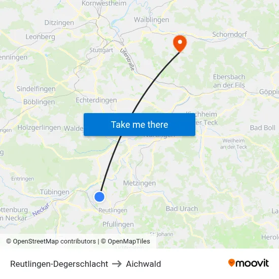 Reutlingen-Degerschlacht to Aichwald map