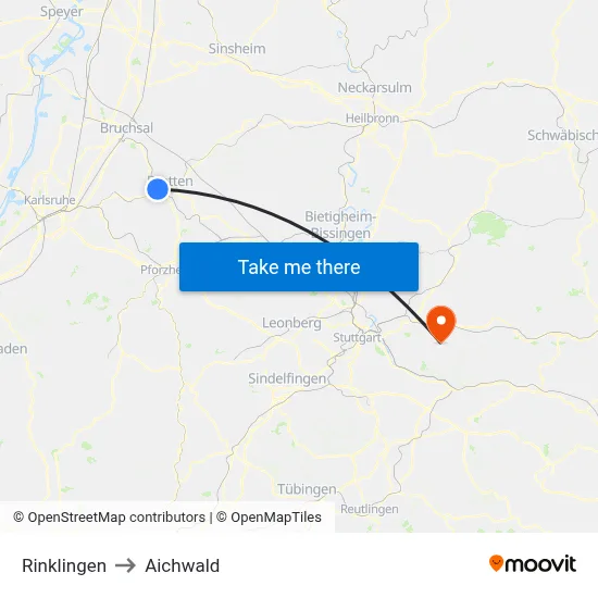 Rinklingen to Aichwald map