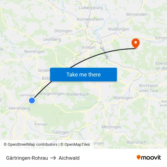 Gärtringen-Rohrau to Aichwald map