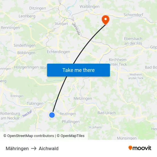 Mähringen to Aichwald map