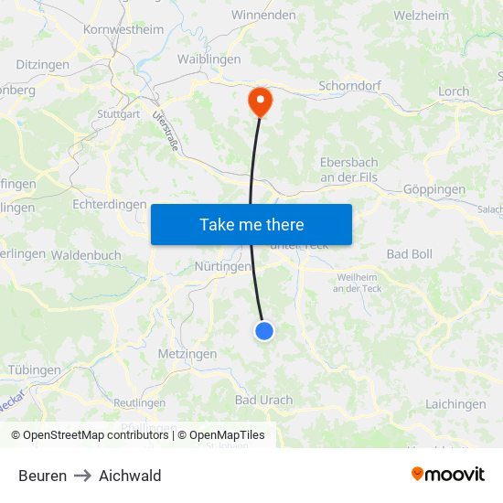 Beuren to Aichwald map