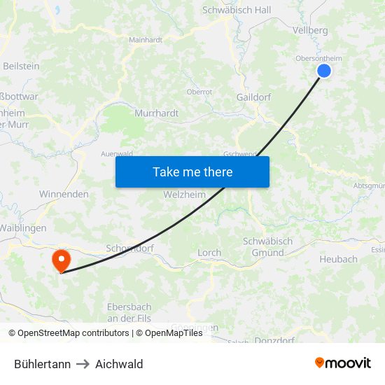 Bühlertann to Aichwald map