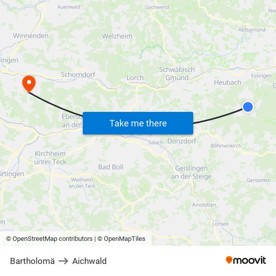 Bartholomä to Aichwald map