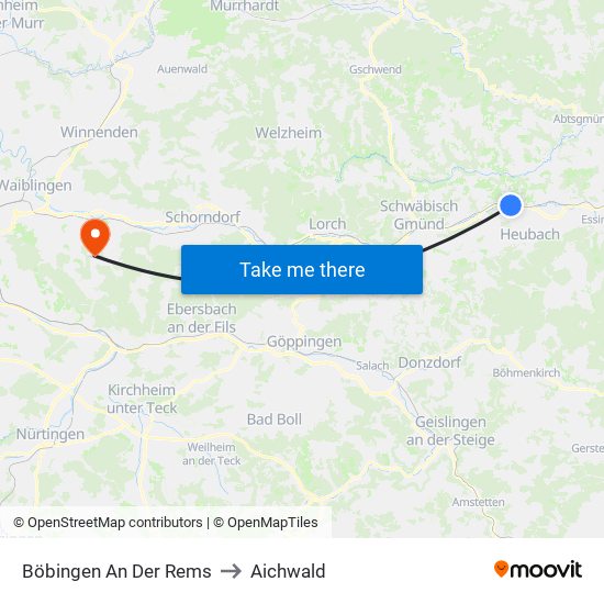 Böbingen An Der Rems to Aichwald map
