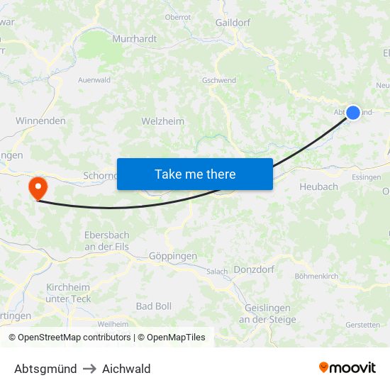 Abtsgmünd to Aichwald map