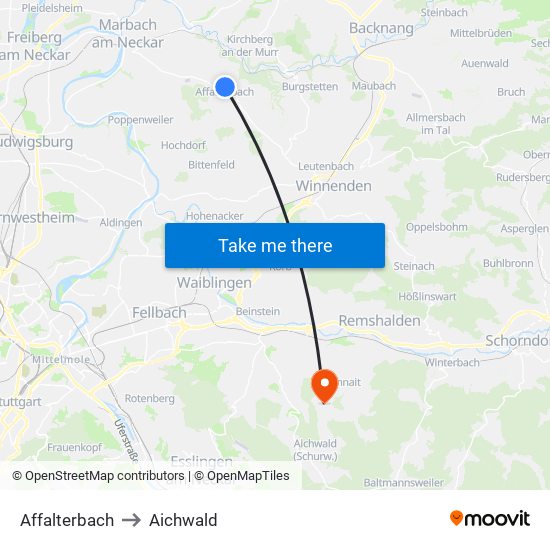 Affalterbach to Aichwald map