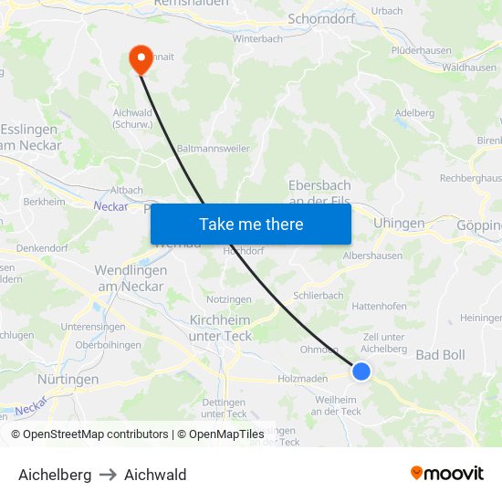 Aichelberg to Aichwald map