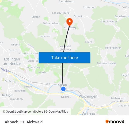 Altbach to Aichwald map