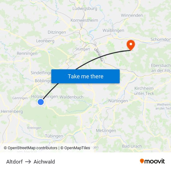 Altdorf to Aichwald map