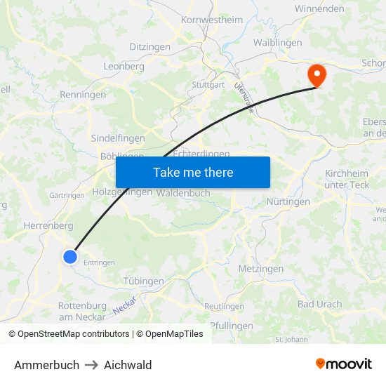 Ammerbuch to Aichwald map