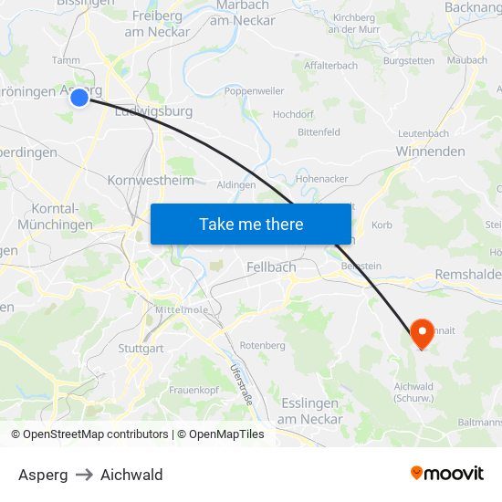 Asperg to Aichwald map