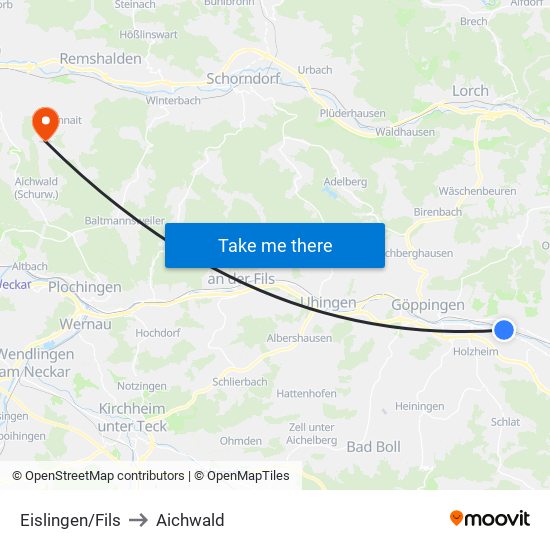 Eislingen/Fils to Aichwald map