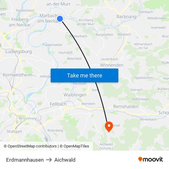 Erdmannhausen to Aichwald map