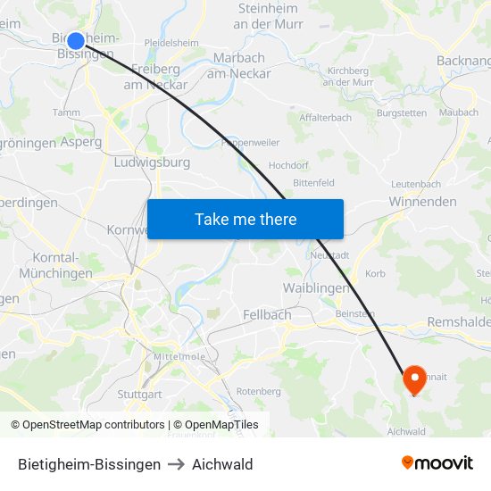 Bietigheim-Bissingen to Aichwald map