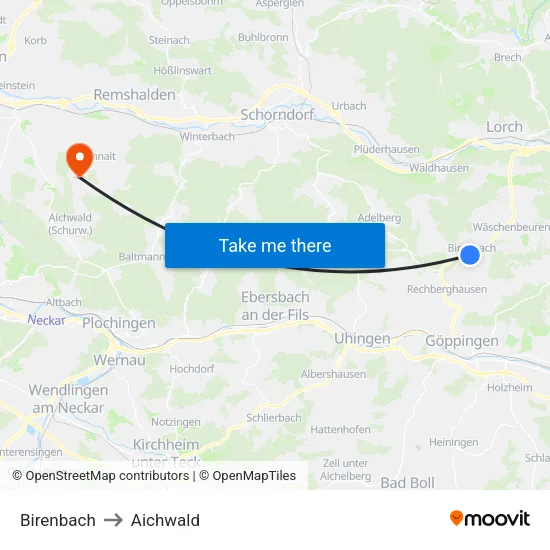 Birenbach to Aichwald map