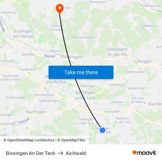 Bissingen An Der Teck to Aichwald map