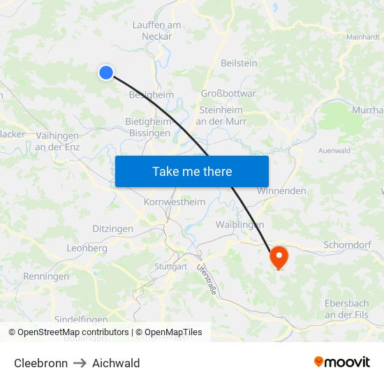 Cleebronn to Aichwald map