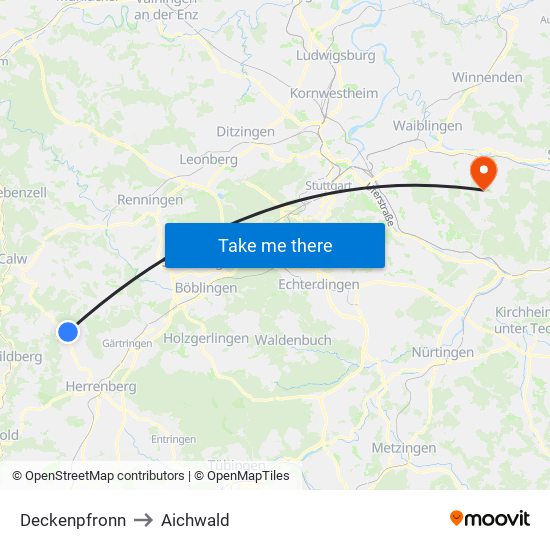 Deckenpfronn to Aichwald map