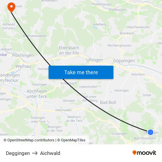 Deggingen to Aichwald map