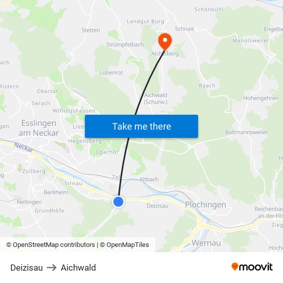 Deizisau to Aichwald map