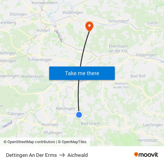 Dettingen An Der Erms to Aichwald map