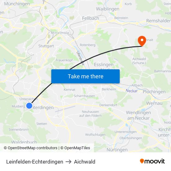 Leinfelden-Echterdingen to Aichwald map