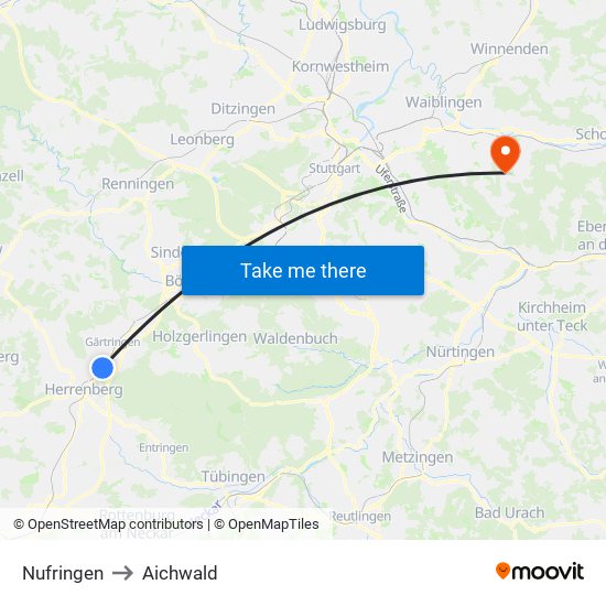 Nufringen to Aichwald map