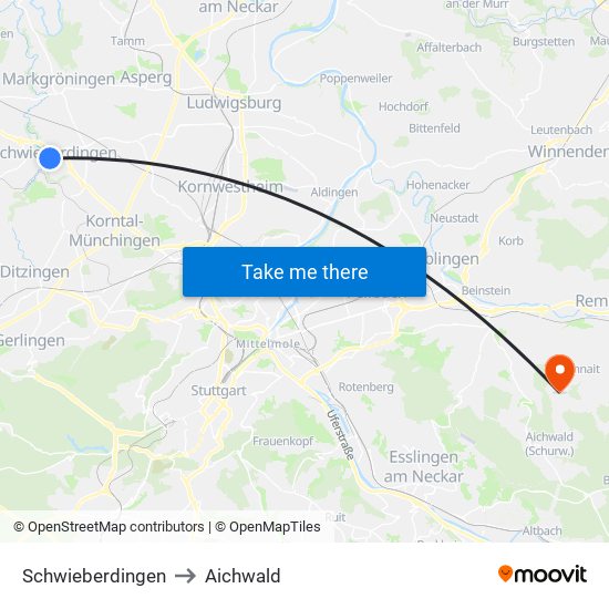 Schwieberdingen to Aichwald map