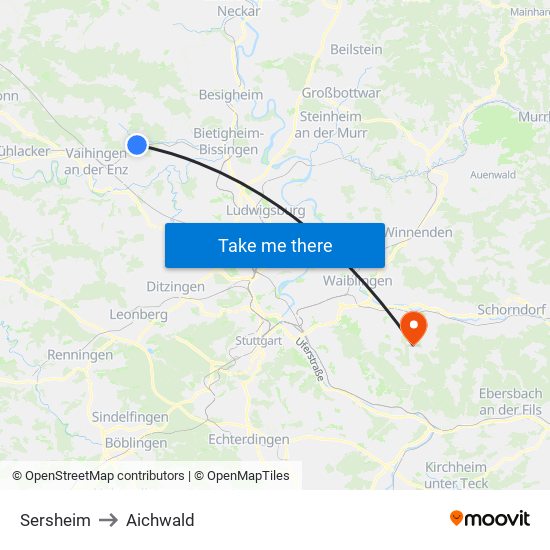 Sersheim to Aichwald map