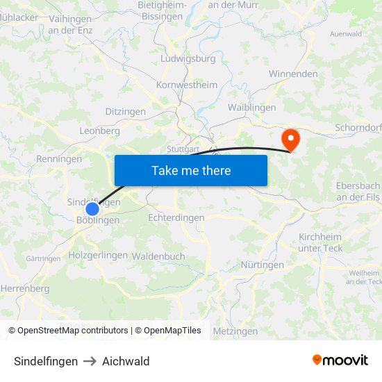 Sindelfingen to Aichwald map