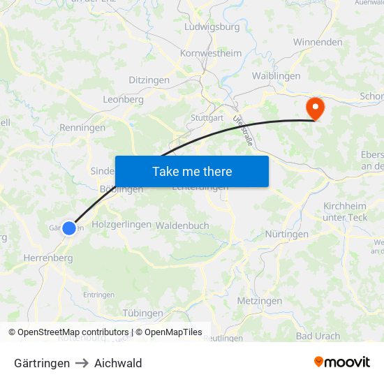 Gärtringen to Aichwald map