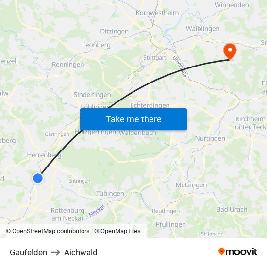 Gäufelden to Aichwald map