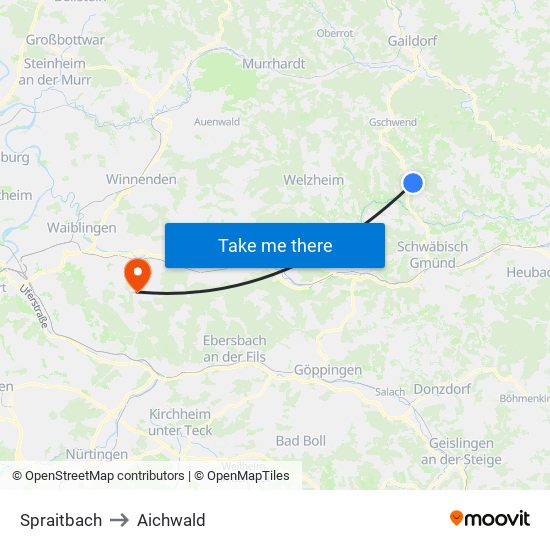 Spraitbach to Aichwald map