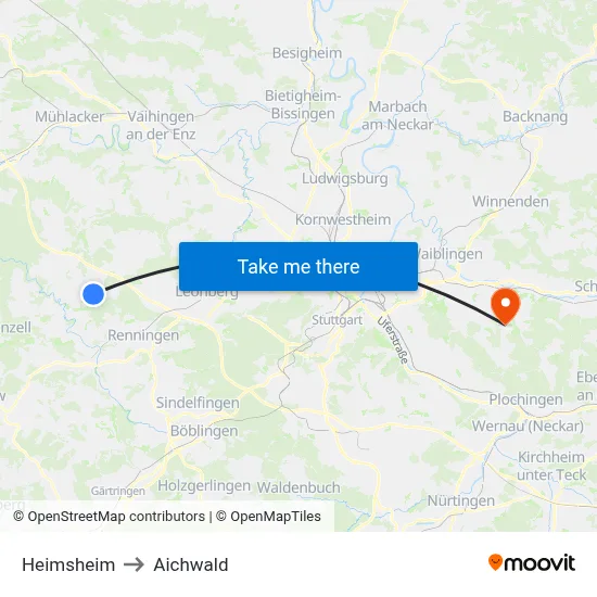 Heimsheim to Aichwald map