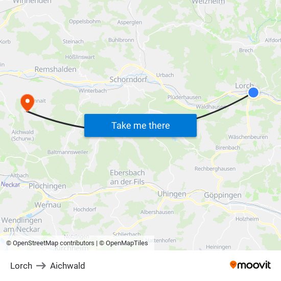 Lorch to Aichwald map