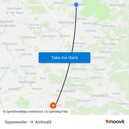 Oppenweiler to Aichwald map