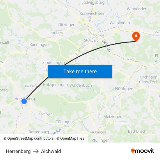 Herrenberg to Aichwald map