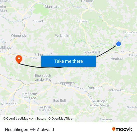 Heuchlingen to Aichwald map