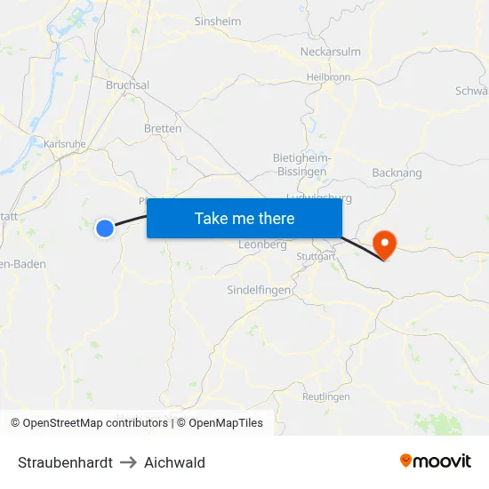 Straubenhardt to Aichwald map