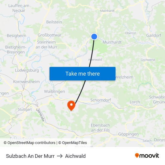 Sulzbach An Der Murr to Aichwald map